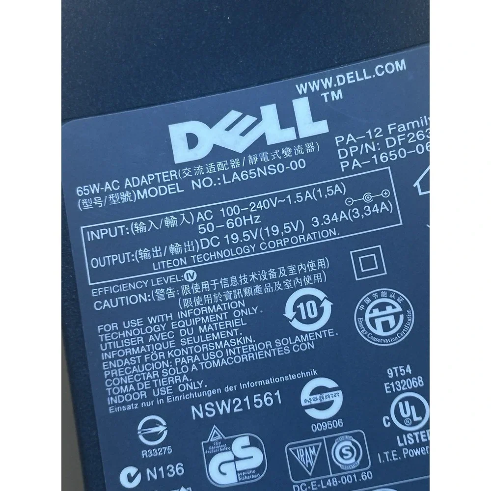Genuine Dell PA-12 65W AC Adapter Charger LA65NS0-00 DF263 PA-1650-06D3 OEM‎